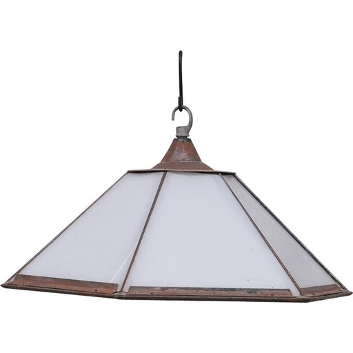 Lampes suspendues hexagonales en opaline, France 1930s