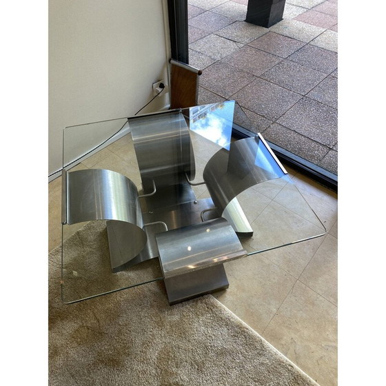 Image 1 of Table basse vintage en verre et chrome par François Monnet pour Kappa, 1970