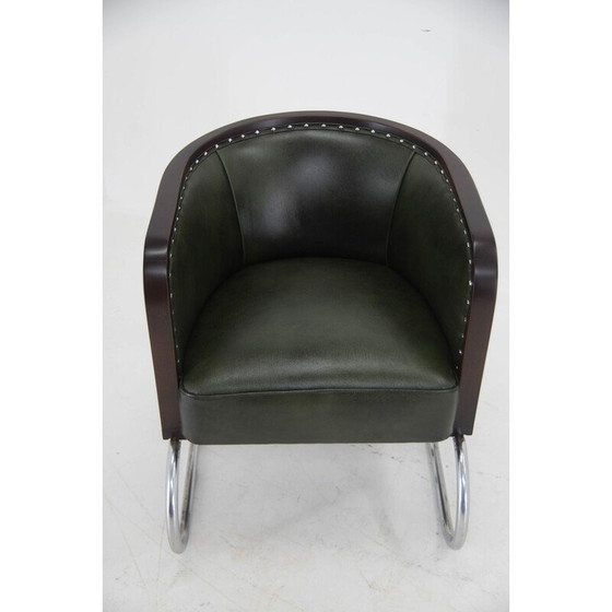 Image 1 of Fauteuil tubulaire Bauhaus vintage en cuir vert, années 1920
