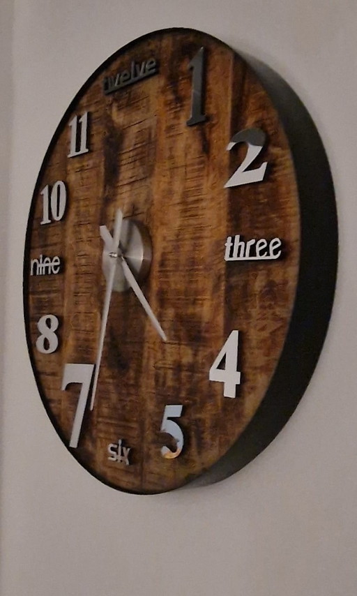 Aiguilles d'horloge en bois de manguier époxy en verre miroir