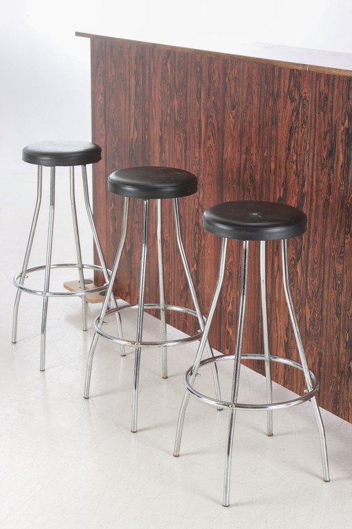 Meuble bar design danois vintage des années 1970 avec 3 tabourets