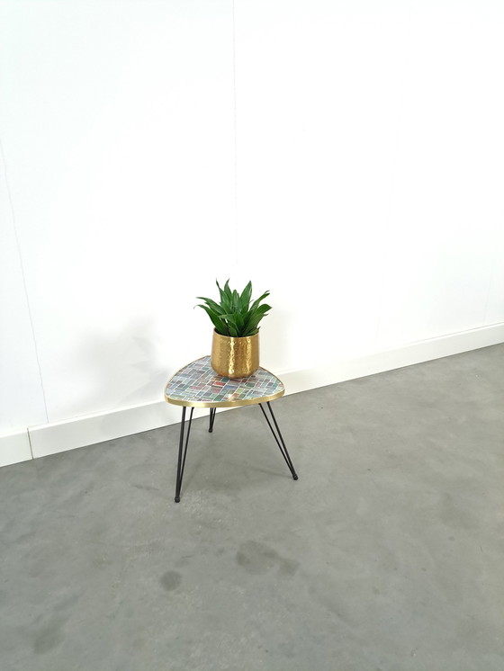 Image 1 of Table d'appoint avec plateau en formica bloqué et pieds en épingle à cheveux Table à plantes No. 9