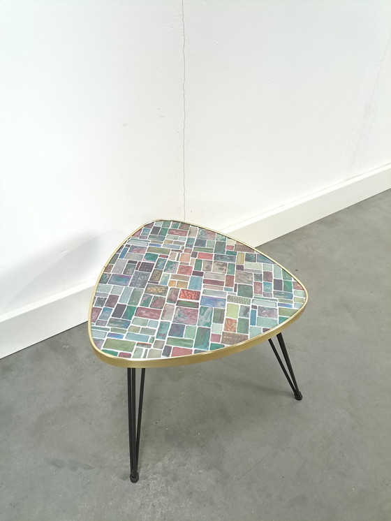 Image 1 of Table d'appoint avec plateau en formica bloqué et pieds en épingle à cheveux Table à plantes No. 9