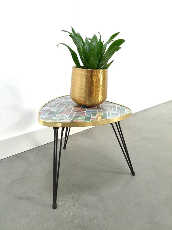 Image 1 of Table d'appoint avec plateau en formica bloqué et pieds en épingle à cheveux Table à plantes No. 9