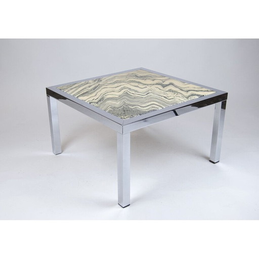 Table basse vintage en marbre et chrome, 1970