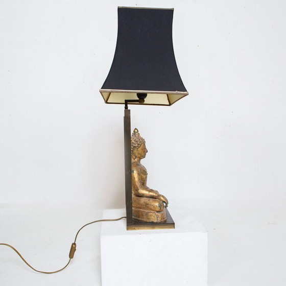 Image 1 of Lampe bouddha vintage en laiton et plâtre doré par Deknud, Belgique 1970