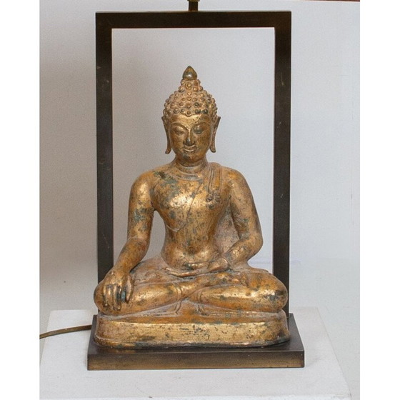 Image 1 of Lampe bouddha vintage en laiton et plâtre doré par Deknud, Belgique 1970