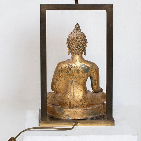 Image 1 of Lampe bouddha vintage en laiton et plâtre doré par Deknud, Belgique 1970