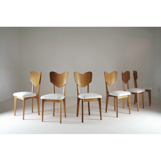 Image 1 of Ensemble de 6 chaises vintage modèle "cœur" par René-Jean Caillette, France 1950
