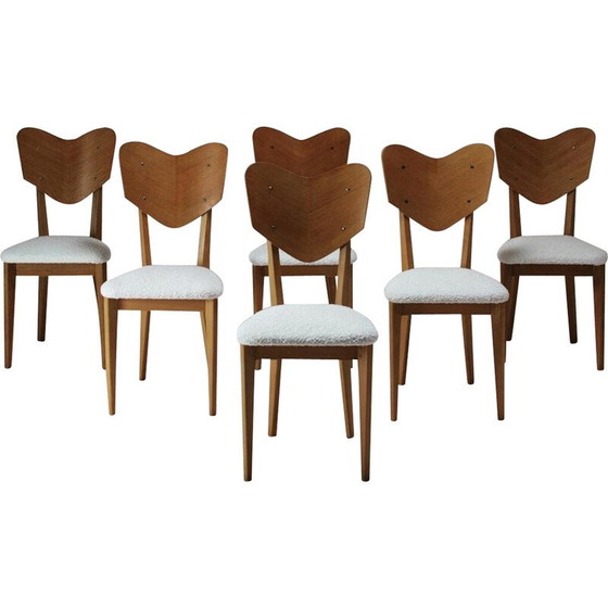 Image 1 of Ensemble de 6 chaises vintage modèle "cœur" par René-Jean Caillette, France 1950