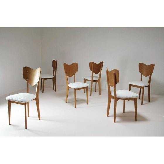 Image 1 of Ensemble de 6 chaises vintage modèle "cœur" par René-Jean Caillette, France 1950