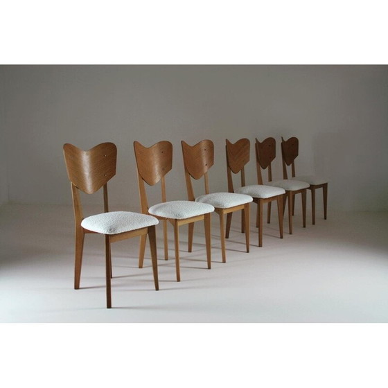 Image 1 of Ensemble de 6 chaises vintage modèle "cœur" par René-Jean Caillette, France 1950
