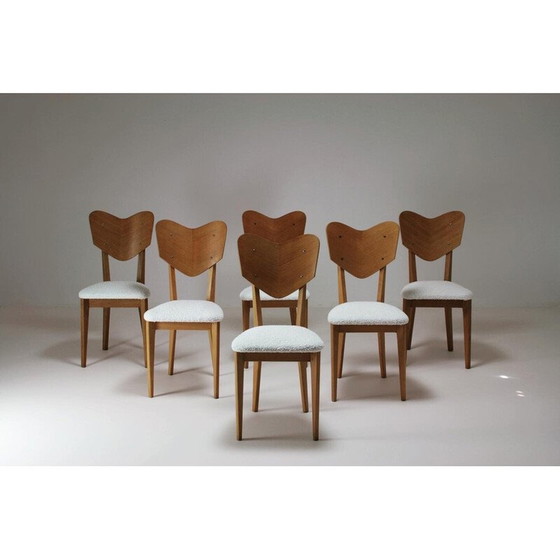 Image 1 of Ensemble de 6 chaises vintage modèle "cœur" par René-Jean Caillette, France 1950
