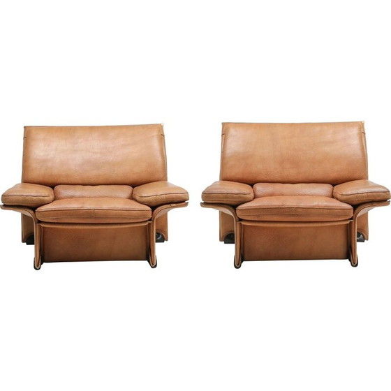 Image 1 of Paire de fauteuils vintage en cuir de chameau par Titiana Ammannati et Giampiero Vitelli pour Brunati, 1970