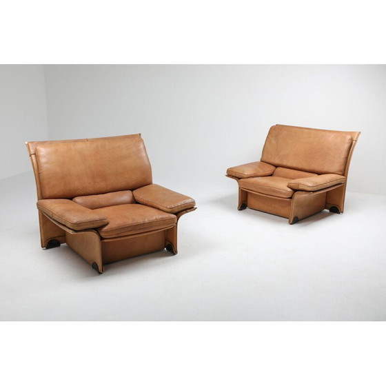 Image 1 of Paire de fauteuils vintage en cuir de chameau par Titiana Ammannati et Giampiero Vitelli pour Brunati, 1970