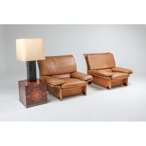 Image 1 of Paire de fauteuils vintage en cuir de chameau par Titiana Ammannati et Giampiero Vitelli pour Brunati, 1970