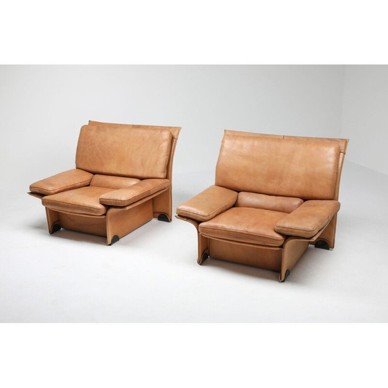 Image 1 of Paire de fauteuils vintage en cuir de chameau par Titiana Ammannati et Giampiero Vitelli pour Brunati, 1970