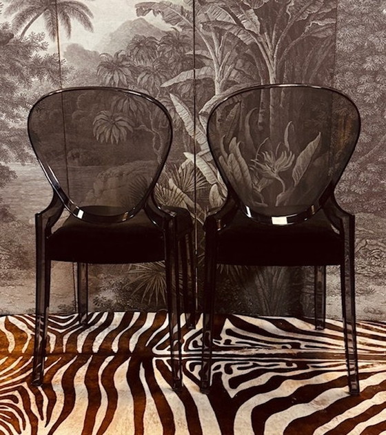 Image 1 of Ensemble de 2 chaises Pedrali modèle Queen équipées d'un coussin d'assise original en velours noir