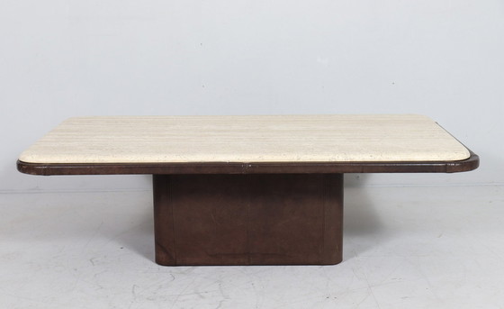 Image 1 of Coffee Table/Couchtisch Travertin & Cuir De Sede, Suisse, Années 1960