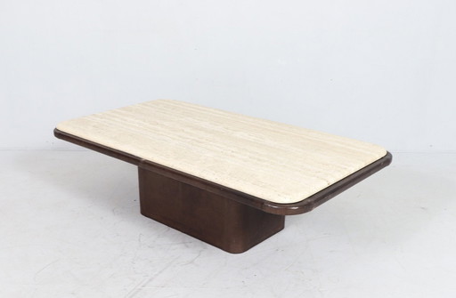 Coffee Table/Couchtisch Travertin & Cuir De Sede, Suisse, Années 1960