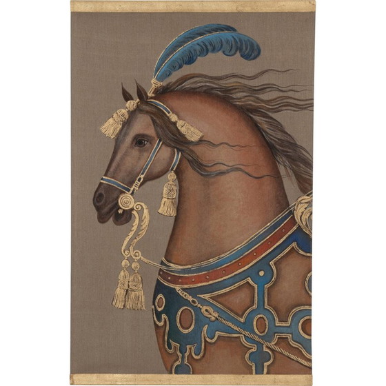 Image 1 of Toile peinte vintage en lin représentant un cheval