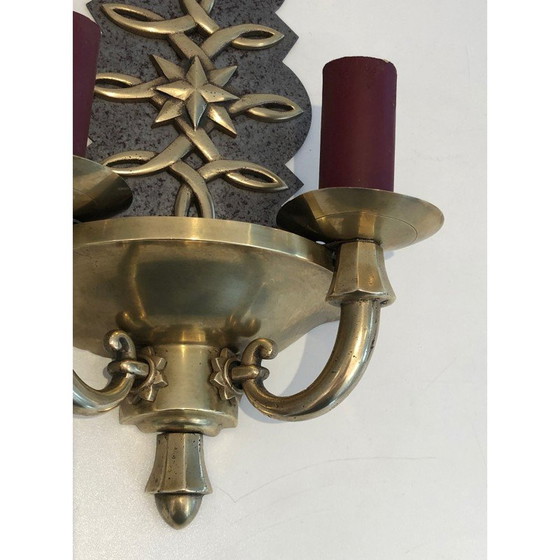Image 1 of Paire d'appliques Art Déco en laiton et acier, France années 1930