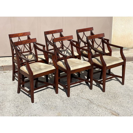 Image 1 of Ensemble de 6 fauteuils de salle à manger vintage en acajou, Angleterre 1980