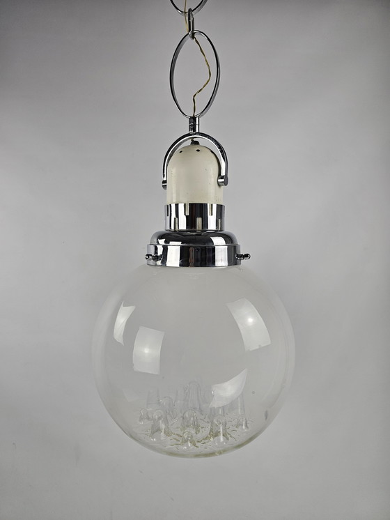 Image 1 of Lampe pendante en verre et métal par Mazzega Italie