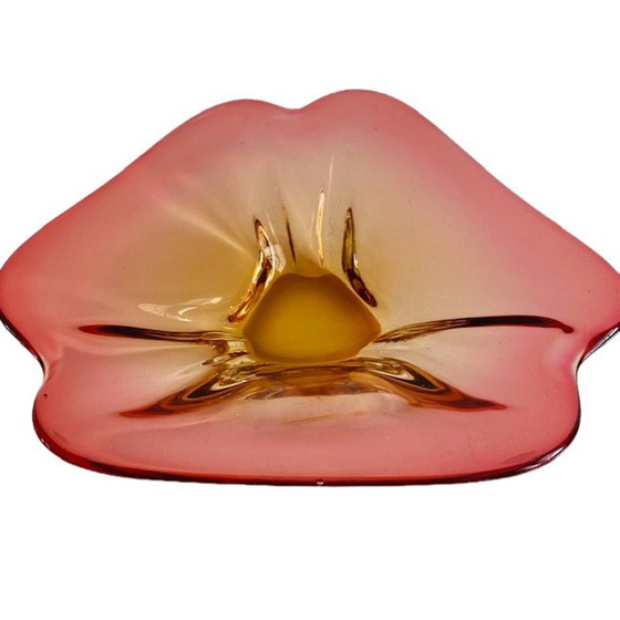 Image 1 of Bol en verre Mid Century verre jaune rose Tchécoslovaquie années 1960