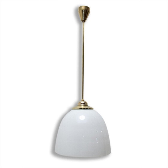 Image 1 of Lampe suspendue vintage Bauhaus avec tige en laiton, Tchécoslovaquie 1930