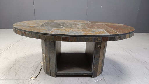 Table basse ovale vintage brutaliste, 1970