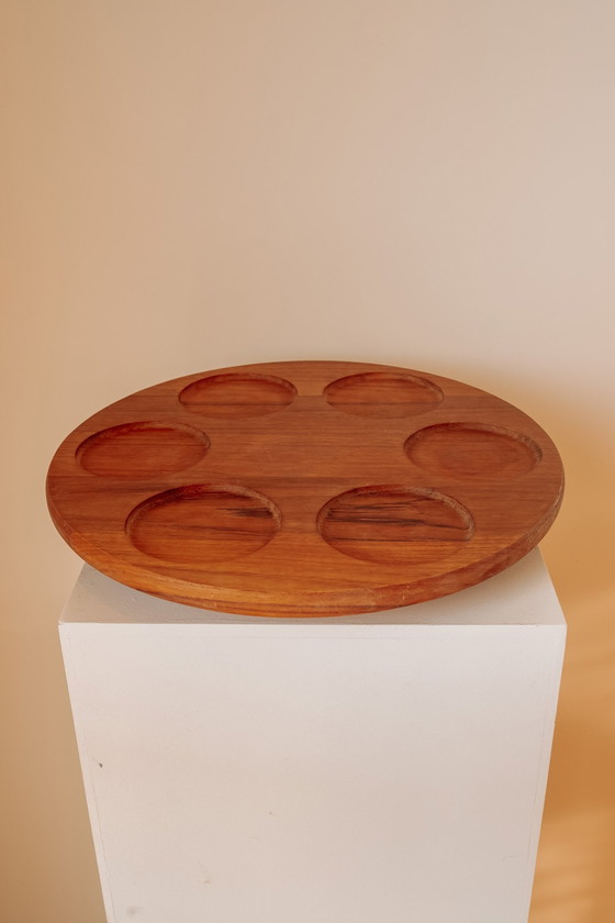 Image 1 of Plateau à boissons pivotant "Lazy Susan" en teck d'époque