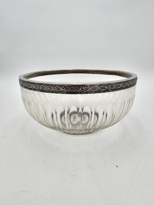 Coupe En Verre Ancienne Cerclage En Argent Massif