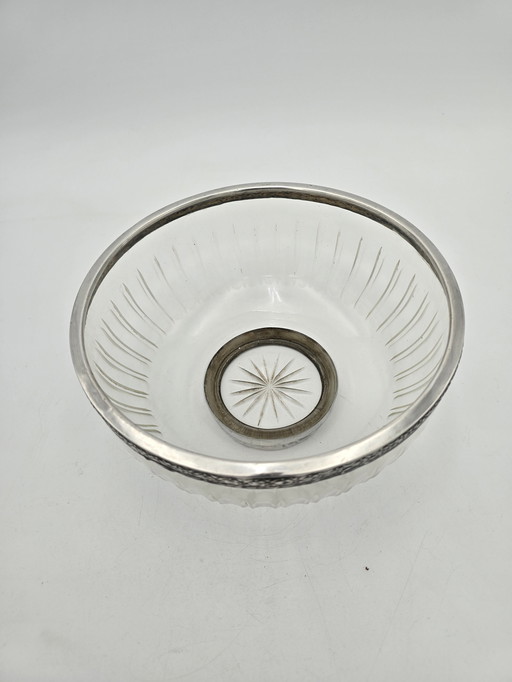 Coupe En Verre Ancienne Cerclage En Argent Massif