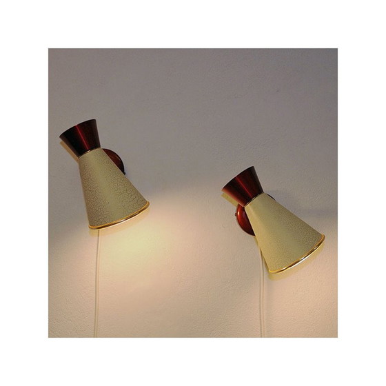 Image 1 of Paire d'appliques vintage en métal beige et rouge, Suède 1950