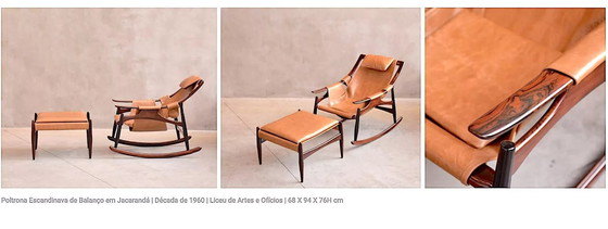 Image 1 of 2x Liceu Das Artes Paire d'ottomans, bois de rose et cuir, Brésil 1960