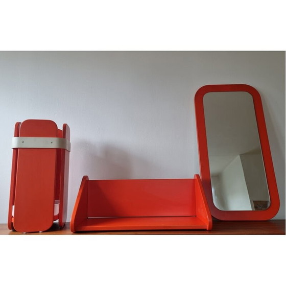 Image 1 of Porte-parapluie vintage avec miroir et étagère Meblo, 1970