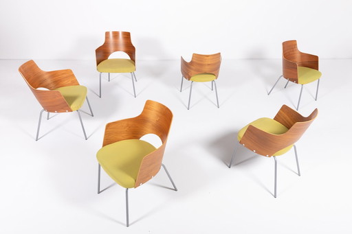 Ensemble de 6 chaises Shell/Club 'Cortina' au design scandinave par Gunilla Allard