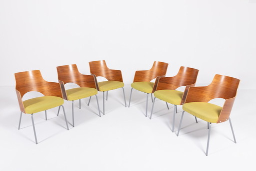 Ensemble de 6 chaises Shell/Club 'Cortina' au design scandinave par Gunilla Allard