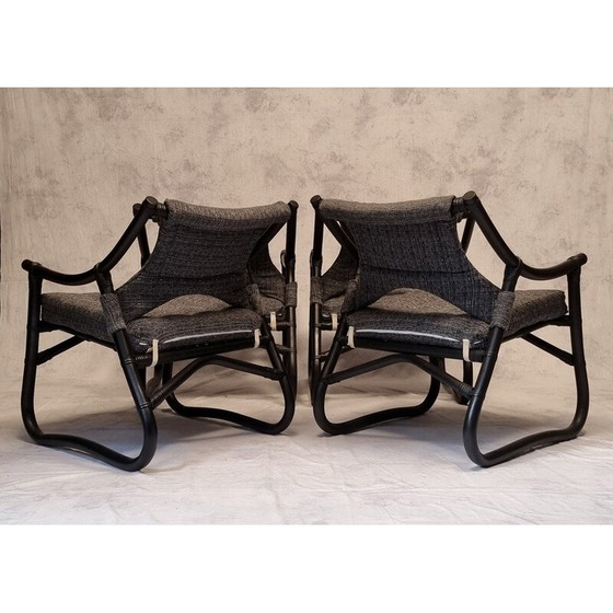 Image 1 of Ensemble de 4 fauteuils français vintage en bambou laqué, 1980