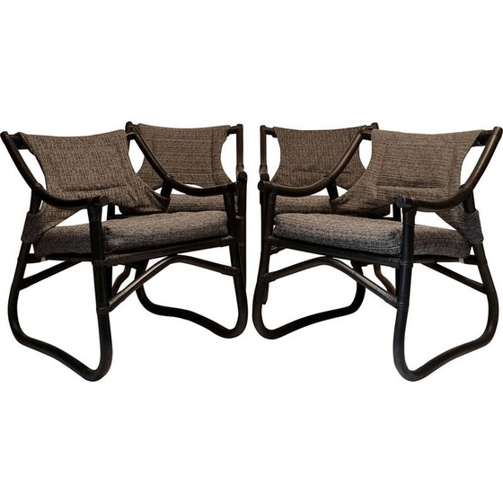 Image 1 of Ensemble de 4 fauteuils français vintage en bambou laqué, 1980