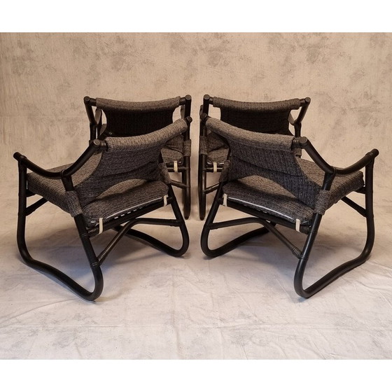 Image 1 of Ensemble de 4 fauteuils français vintage en bambou laqué, 1980