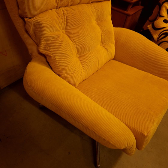 Image 1 of Ribbon Vintage Swivel Chair Reupholstered