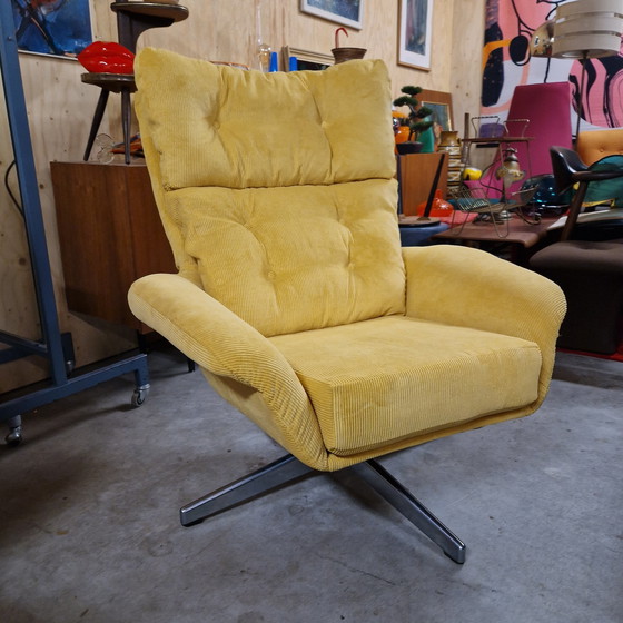 Image 1 of Ribbon Vintage Swivel Chair Reupholstered