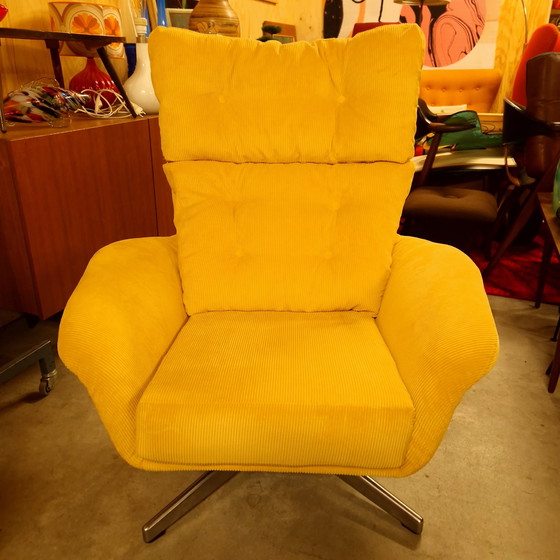 Image 1 of Ribbon Vintage Swivel Chair Reupholstered