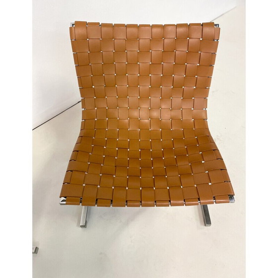 Image 1 of Paire de chaises longues vintage en cuir cognac par Ross Littell pour ICF, Italie 1970
