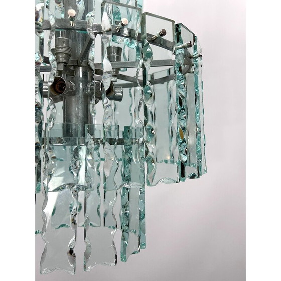 Image 1 of Lustre vintage italien en verre et laiton de Fontana Arte pour Zero Quattro, 1970