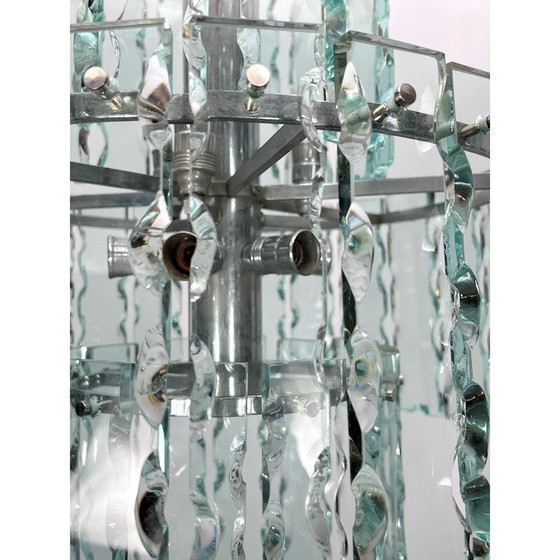 Image 1 of Lustre vintage italien en verre et laiton de Fontana Arte pour Zero Quattro, 1970