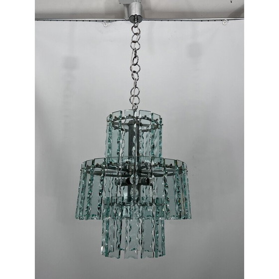 Image 1 of Lustre vintage italien en verre et laiton de Fontana Arte pour Zero Quattro, 1970