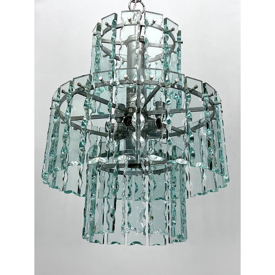 Image 1 of Lustre vintage italien en verre et laiton de Fontana Arte pour Zero Quattro, 1970
